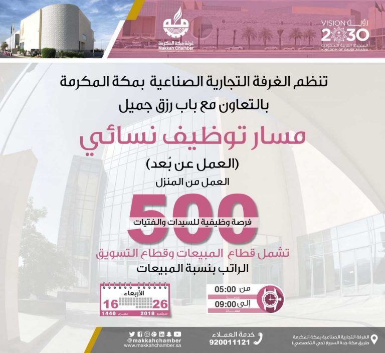 اليوم الأربعاء موعد التقديم على 500 وظيفة نسائية عن بعد بمكة وظائف اليوم