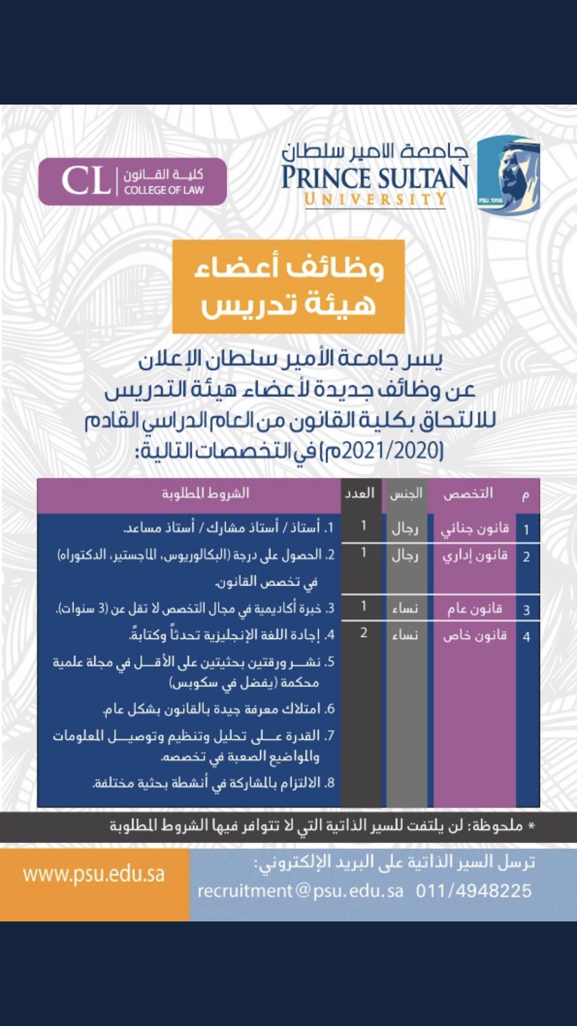 جامعة الامير سلطان توظيف
